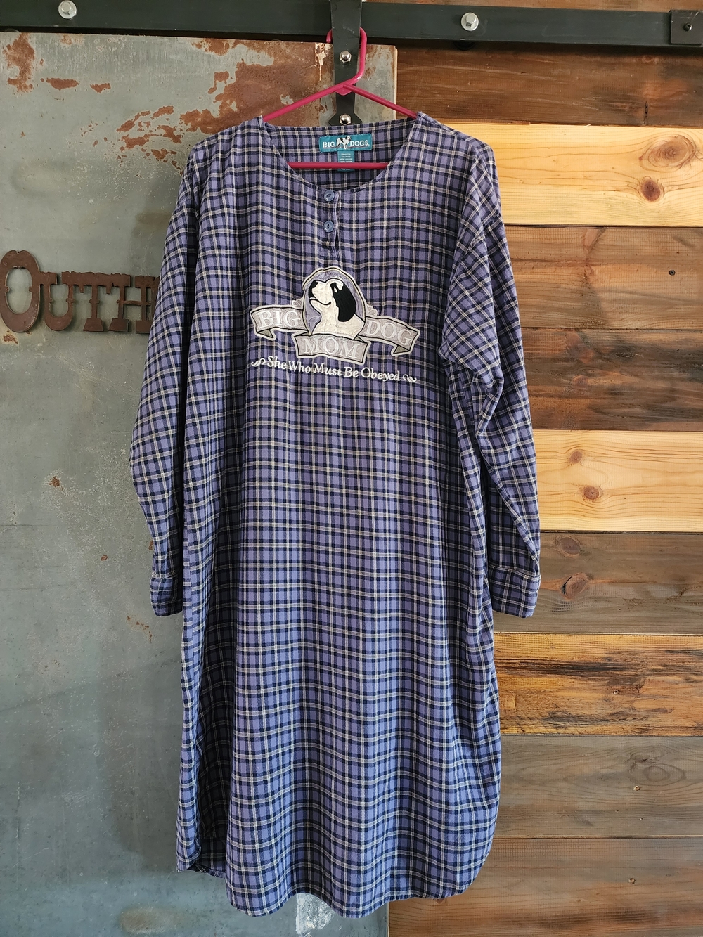 Big Dogs Purple and Black Plaid Sleep Shirt with Logo Patch